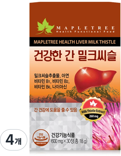 메이플트리 건강한 간 밀크씨슬, 30정, 4개 - 쿠팡