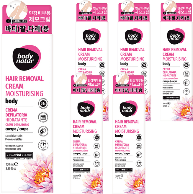 바디네이처 모이스처라이징 바디 센시티브 스킨 위드 로터스 플라워 제모크림 팔/다리용, 100ml, 6개