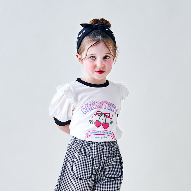 월튼키즈 아동용 하트 체리 레터링 반소매 티셔츠