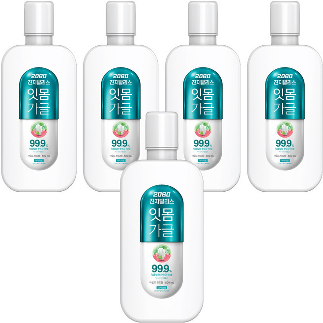 2080 진지발리스 잇몸 가글 마일드 민트향, 800ml, 5개