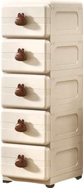 加厚抽屜式收納櫃子臥室床頭兒童衣櫃 45面寬 3層 70 x 45 x 38cm, 醜萌狗 + 奶油色 + 棕色