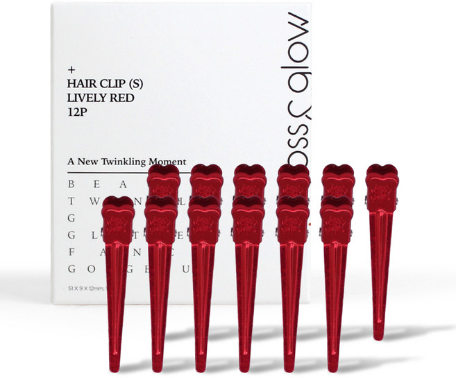 글로스앤글로우 국내생산 자국없는 집게핀 소, 라이블리 레드, 12개