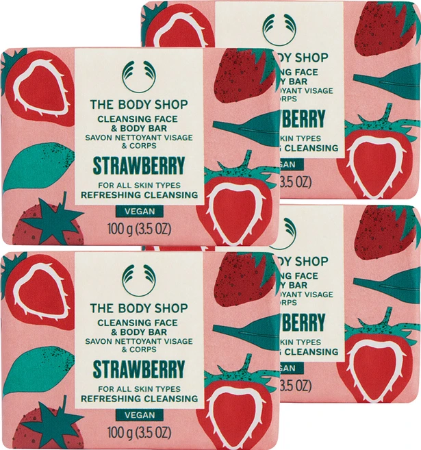 더바디샵 스트로베리 클렌징 페이스 앤 바디 바, 100g, 4개 - 쿠팡