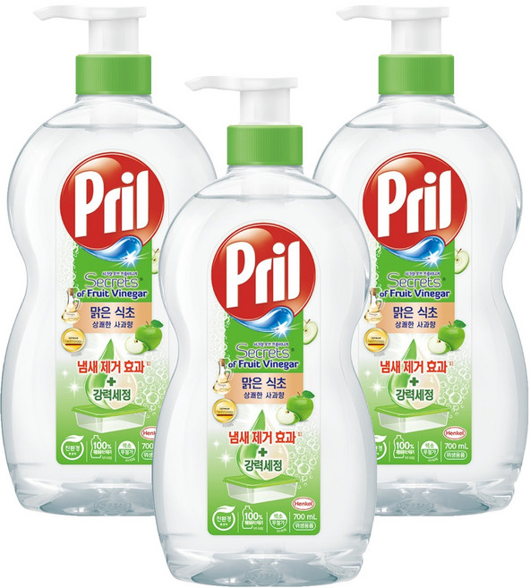 프릴 시크릿 오브 맑은식초 상쾌한 사과향 주방세제, 700ml, 3개