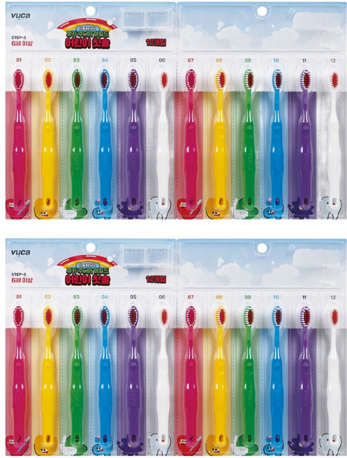 뷰카 마일드 더블 초미세모 스텝3 어린이 칫솔, 혼합색상, 12개입, 2세트