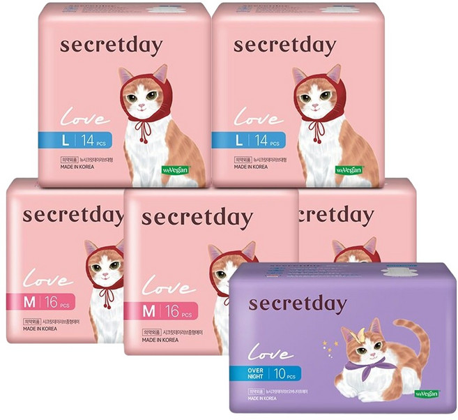 secretday 韓國原裝進口 衛生棉組合包 一般型16片 3包 + 量多型14片 2包 + 夜用型10片 1包, 一般型 24.5cm + 量多型 29cm + 夜用型 36cm, 1組