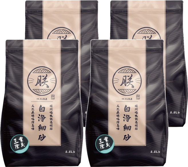 朕 頂級無塵礦砂 白淨細砂, 三重除臭, 8.8lb, 4袋