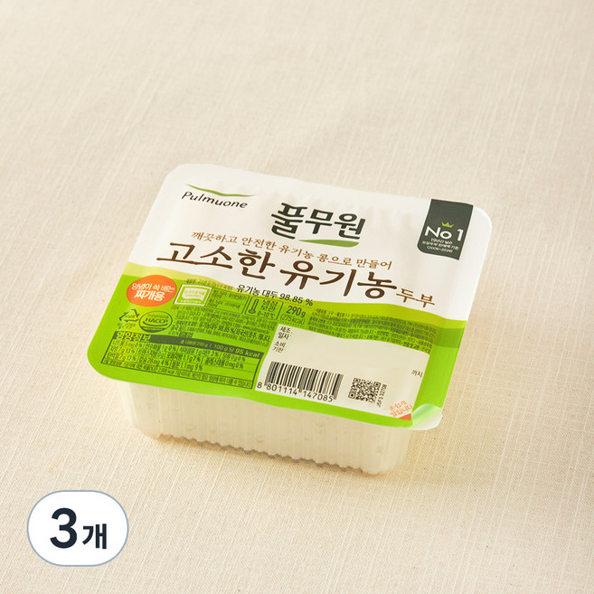 풀무원 고소한 유기농 두부 찌개용, 290g, 3개