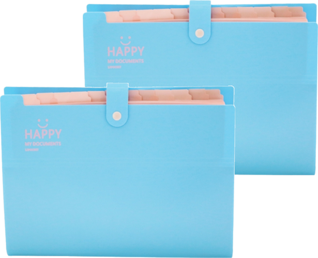 아베른 12칸 스마일 마카롱 바인더 아코디언파일, 블루, 2개