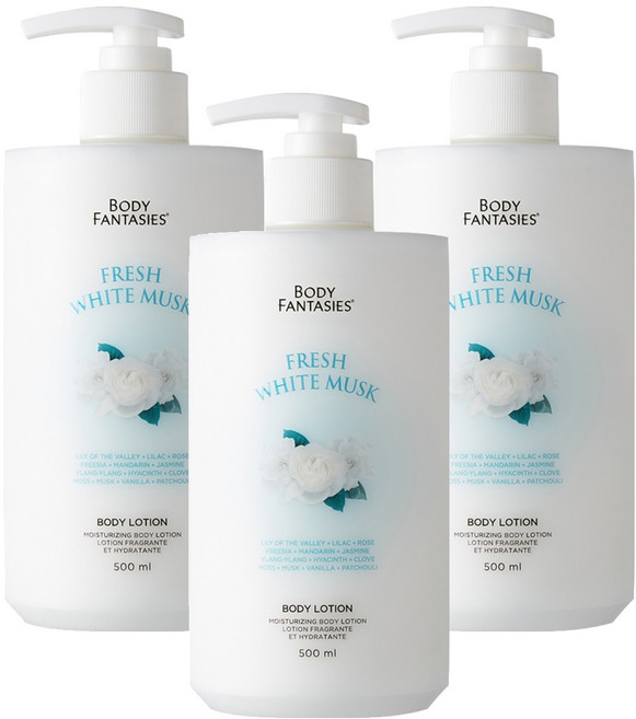 바디판타지 모이스처라이징 바디로션 프레시 화이트 머스크, 3개, 500ml