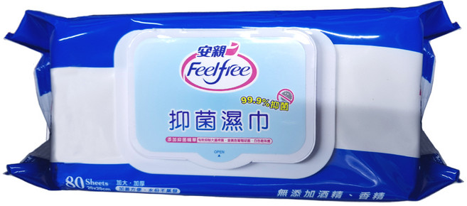 Feelfree 安親 抑菌濕巾 加蓋, 1入, 1包
