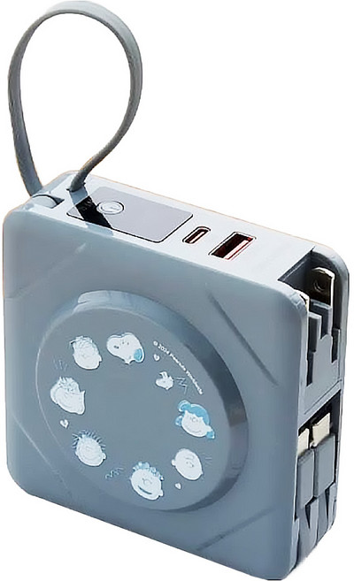 miWORKS 米沃 七合一 磁吸快充行動電源 史努比款 10000mAh, SNPPB-2312-02, 霧霾藍