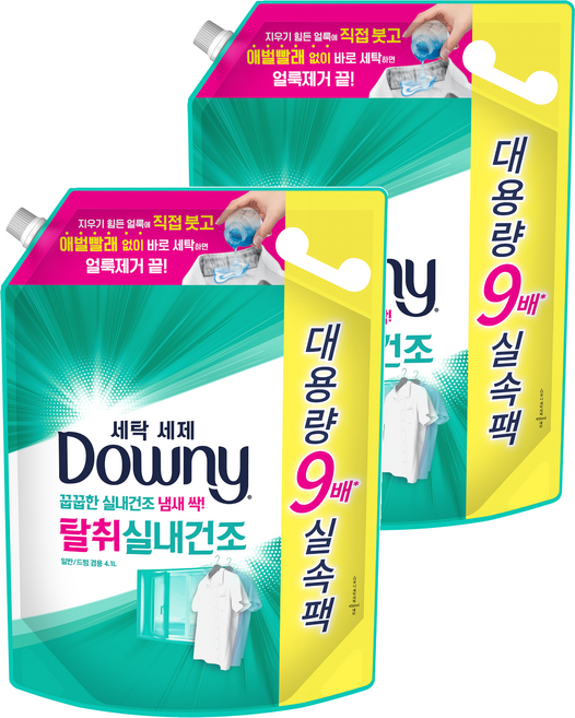 다우니 탈취 실내건조 세탁세제 리필, 4.1L, 1개입, 2개