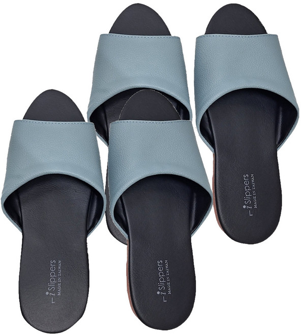 TAIWAN SLIPPER 台灣犀利趴 純色 皮質室內拖鞋, 湖藍色, 2雙