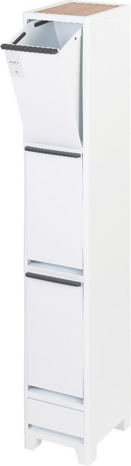 프랑코홈 스마트 스탠드 틈새 분리수거함 3단 30L, 화이트(우드상판)