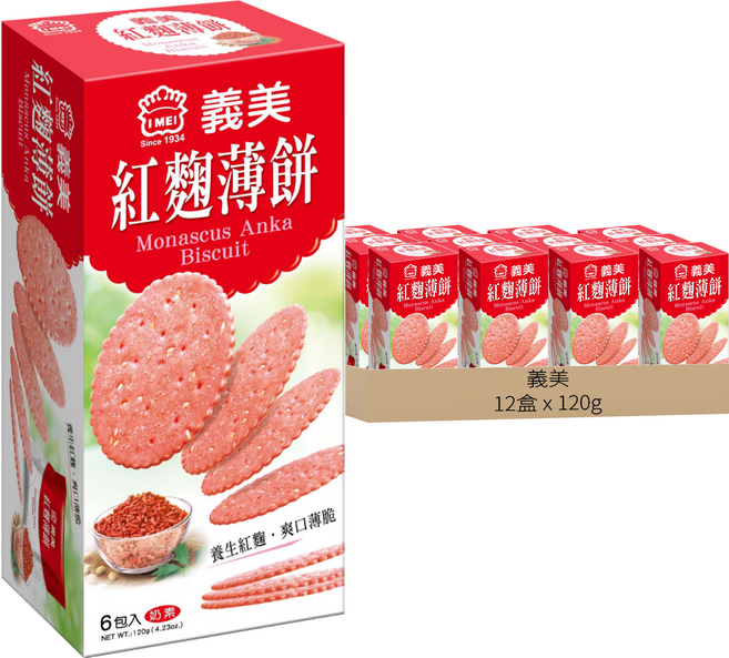 義美 紅麴養生薄餅 奶素, 120g, 12盒