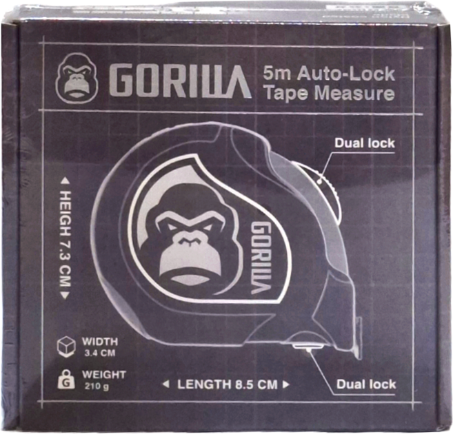 GORILLA 紳士質人手工具 自動剎車5m雙面文公尺 高品質尼龍耐磨塗層捲尺, 1個