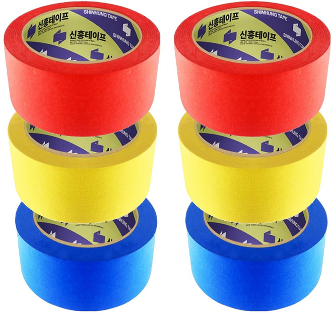 신흥테이프 마스킹테이프 빨강 + 파랑 + 노랑, 2세트