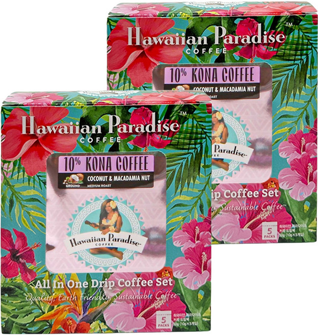 하와이안파라다이스커피 10% 코나 올인원 드립백 커피 세트, 10g, 5개입, 2세트