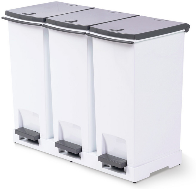프랑코홈 페달형 분리수거함 3칸 60L, 화이트 + 그레이