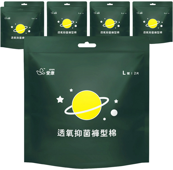 icon 愛康 透氧抑菌褲型棉, L 臀圍85-105cm, 2片, 6包