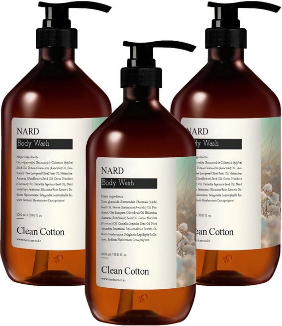 나드 리프레쉬 퍼퓸드 바디워시 클린코튼, 1L, 3개