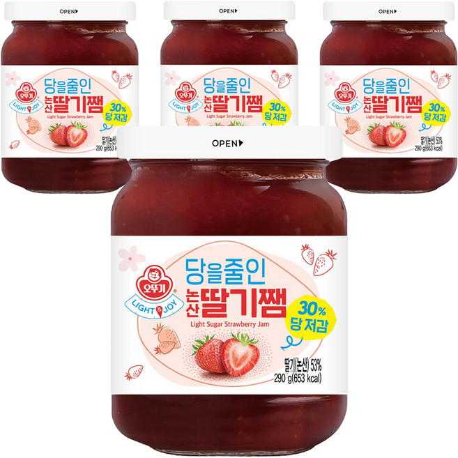 오뚜기 라이트 앤 조이 당을줄인 논산딸기쨈, 290g, 4개