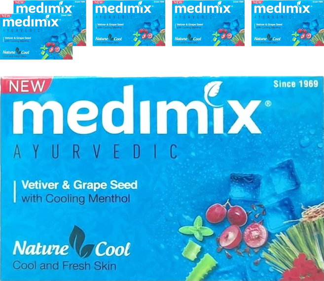 Medimix 印度草本美肌皂 沁涼岩蘭草與葡萄籽, 125g, 6個