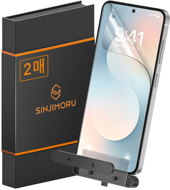 신지모루 쉬운부착 PET 풀커버 복원 휴대폰 액정보호필름 2p 세트, 1세트