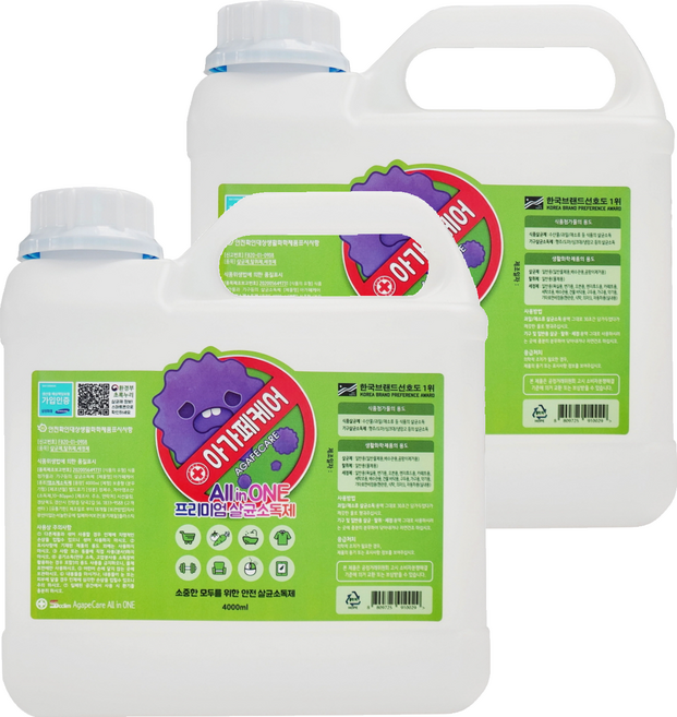 아가페케어 올인원 살균소독수, 2개, 4L