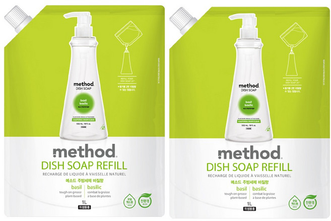 메소드 스마트 클린 주방세제 바질향 리필, 2개, 1L