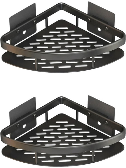 浴室置物架 加厚款三角架 無痕貼, 經典黑, 2個