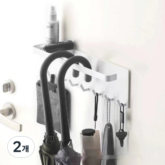 메이크마인 현관 자석 우산꽂이 무타공 다용도 걸이, 화이트, 2개