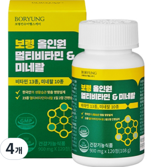 보령 올인원 미네랄 멀티비타민 108g, 120정, 4개