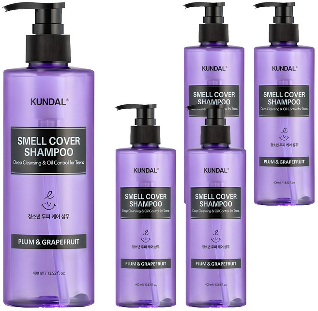 쿤달 올데이 스멜커버 청소년 샴푸 플럼앤그레이프프룻, 400ml, 5개
