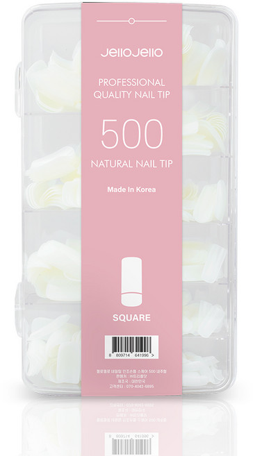 젤로젤로 인조 네일 팁 500p 세트, 1개, 스퀘어 내추럴