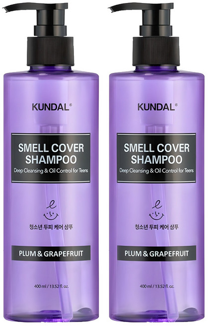 쿤달 올데이 스멜커버 청소년 샴푸 플럼앤그레이프프룻, 400ml, 2개