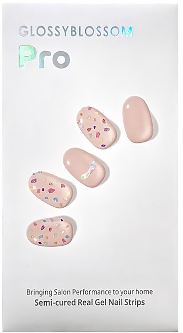 GLOSSYBLOSSOM 凝膠美甲貼片 半固化真指甲貼, 透明亮片款, 1組