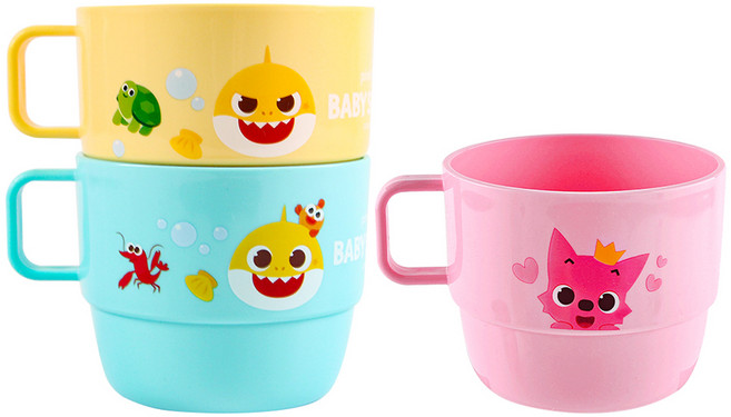 핑크퐁 아기상어 심플 손잡이컵 3종 세트, 혼합색상, 1개