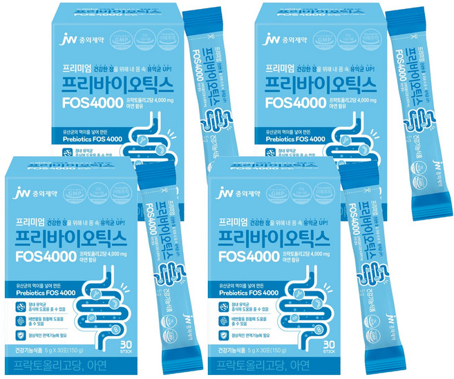 JW중외제약 프리미엄 프리바이오틱스 FOS 4000, 150g, 4개