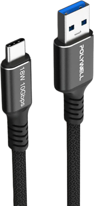 POLYWELL 寶利威爾 黑金剛 USB3.2 A-Type-C Gen2 傳輸充電線, 1m, 黑色, 1條