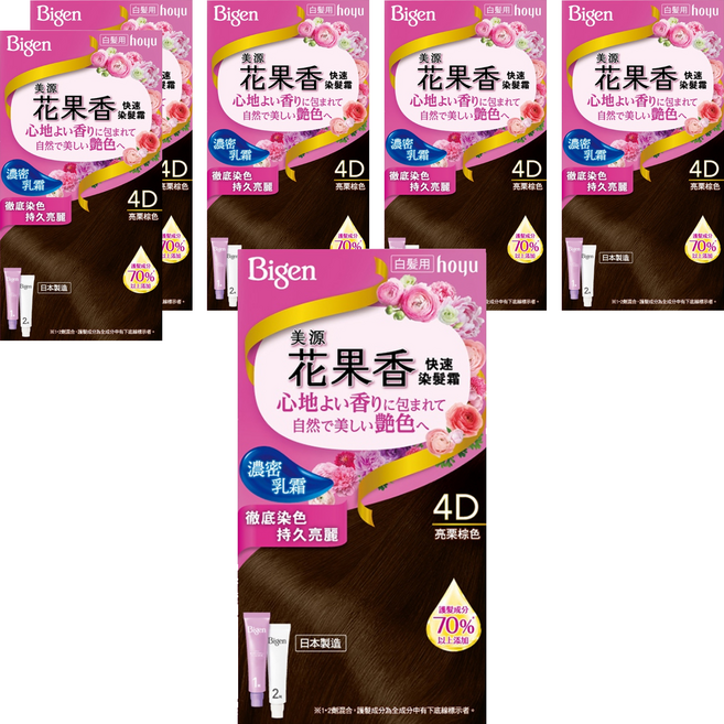 Bigen 美源 花果香快速染髮霜, 4D亮栗棕色, 6盒