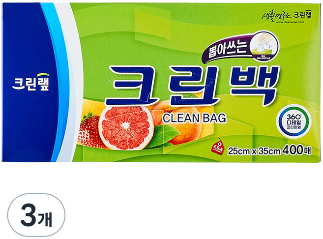 크린랩 크린백 25cm x 35cm, 중(M), 400개입, 3개