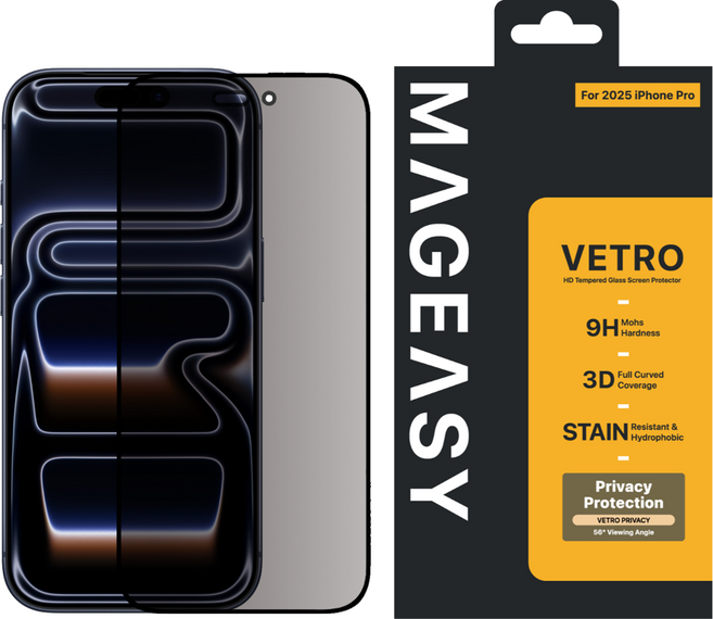 MAGEASY Vetro Privacy 螢幕保護貼 防窺 鋼化玻璃 iPhone 17 Pro 9H硬度 3D滿版 防指紋 透明