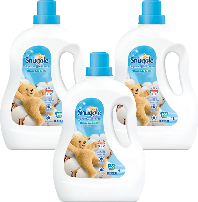 스너글 초고농축 섬유유연제 오리지널 허거블 코튼 본품, 4L, 3개