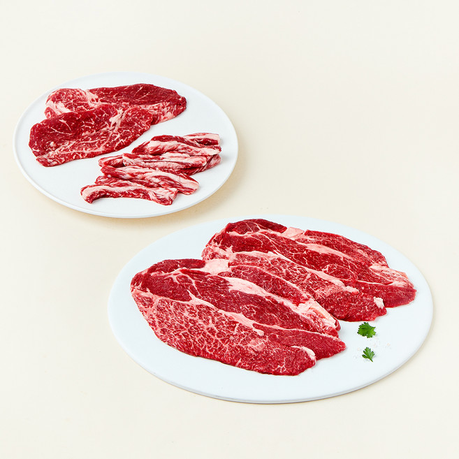 한우맘 한우오직구이 등심 1등급 구이용 300g + 갈비살 1등급 구이용 150g + 채끝 1등급 구이용 150g 세트 (냉장), 1세트