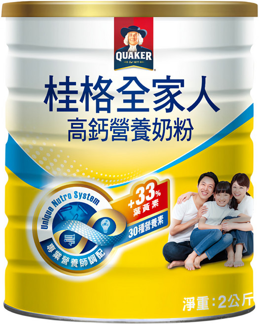 QUAKER 桂格 全家人高鈣奶粉, 2kg, 1罐