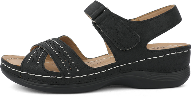 J SHOE 女款 甜點 輕量 沖孔 綁帶 厚底 涼鞋 5cm, 黑色, 240