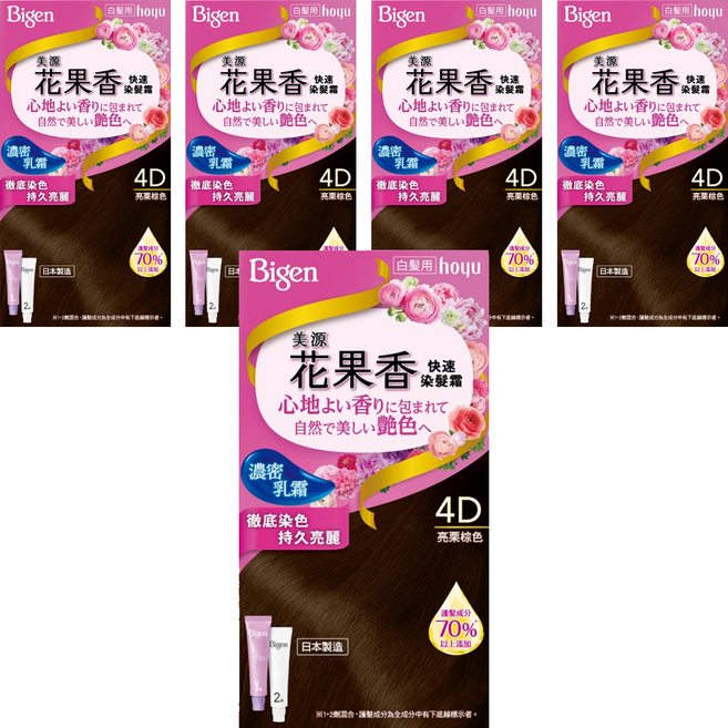 Bigen 美源 花果香快速染髮霜, 4D亮栗棕色, 5盒