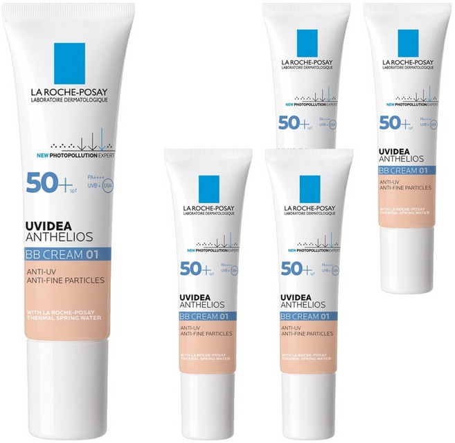 LA ROCHE POSAY 理膚寶水 台灣公司貨 全護清爽防曬BB霜 SPF50+ PA++++, 01 自然色, 30ml, 5條